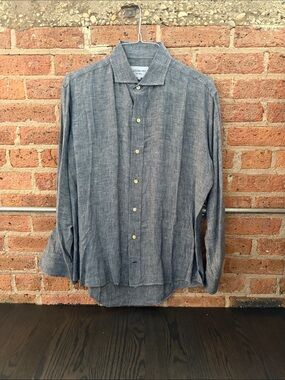 Ledbury Blue Linen Casual Button-Down Shirt